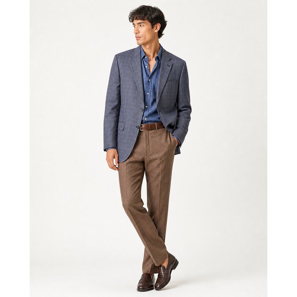 Bartolini Prestige Blue Windowpane Silk Wool Blazer 48 EU 54 Germany